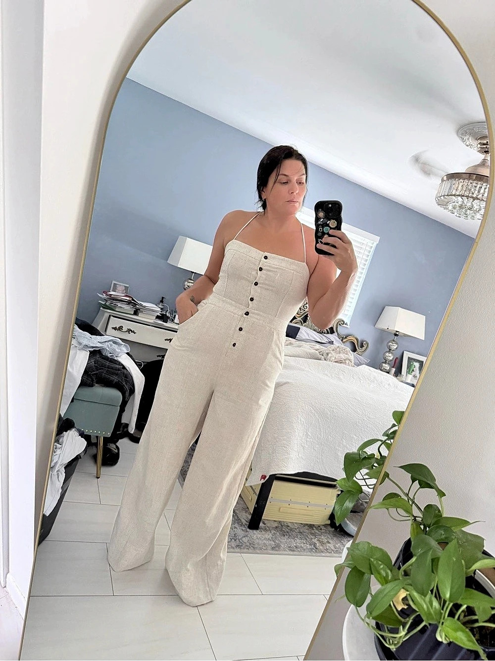 Lulus Beach Day Beige Backless Jumpsuit Cream Large